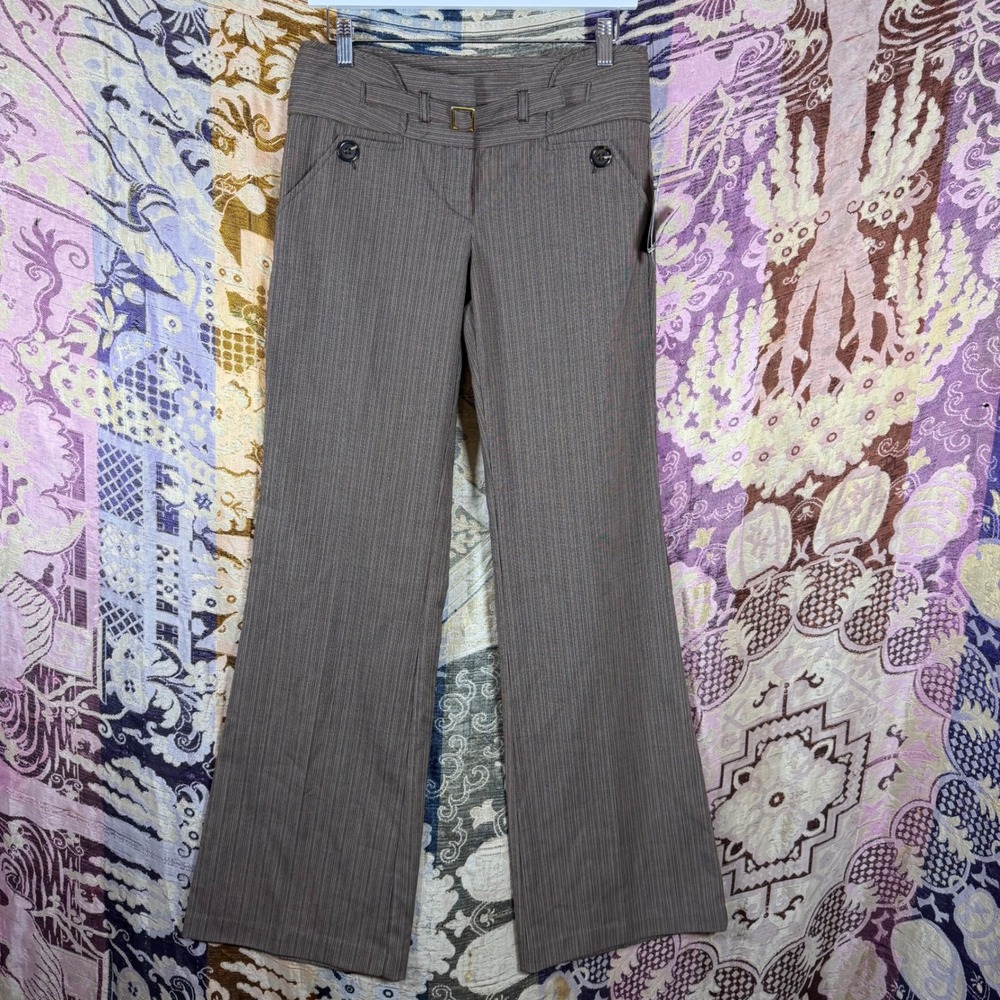 Y2K Deadstock Low Rise Brown Striped Wide Flare Leg Pants Size S Office Chic